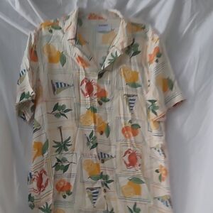 Old Navy Cream and Orange Casual Button Down Shirt